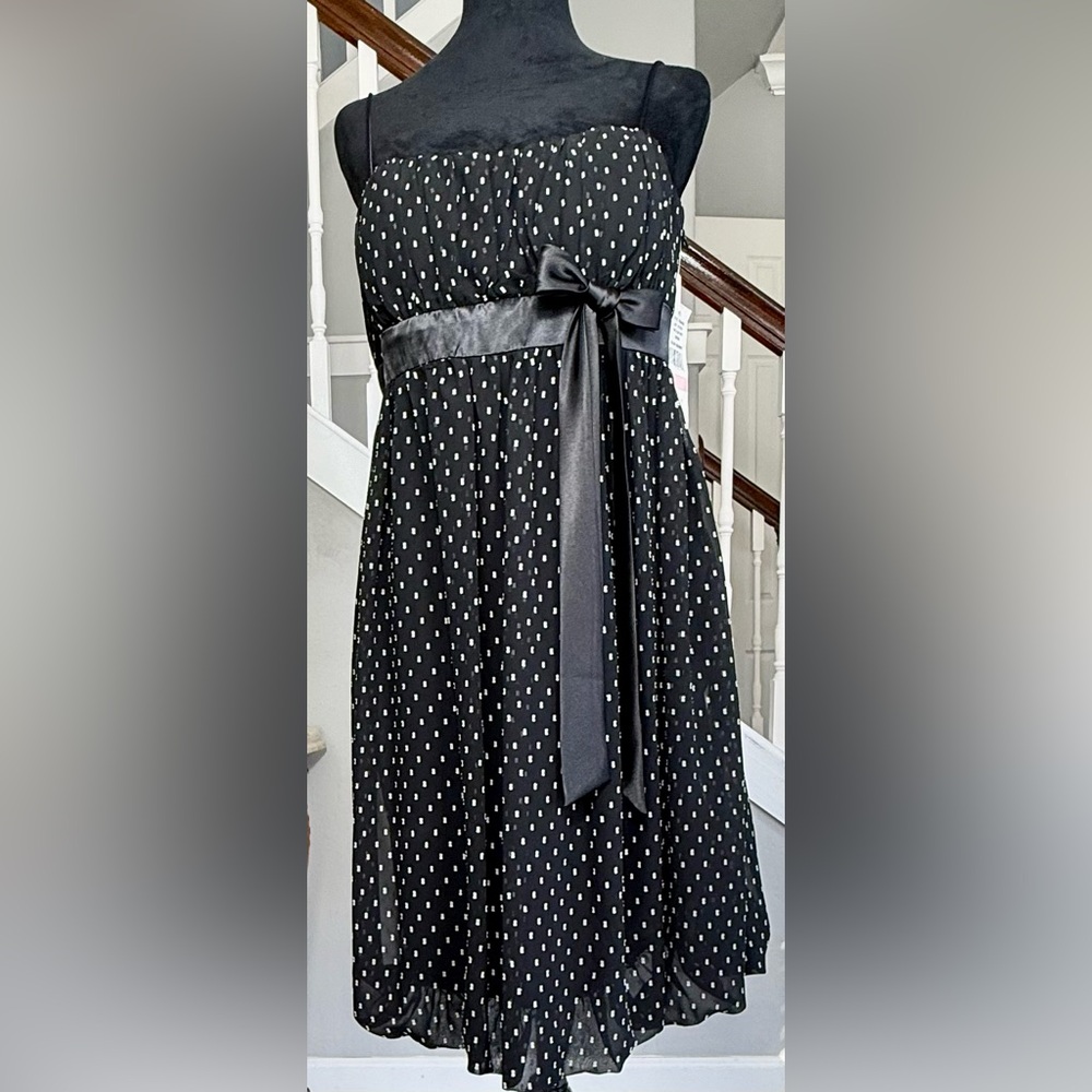 S.L. Fashions Black & White Clip Dot Empire Waist Cocktail Dress - Size 10 NWT